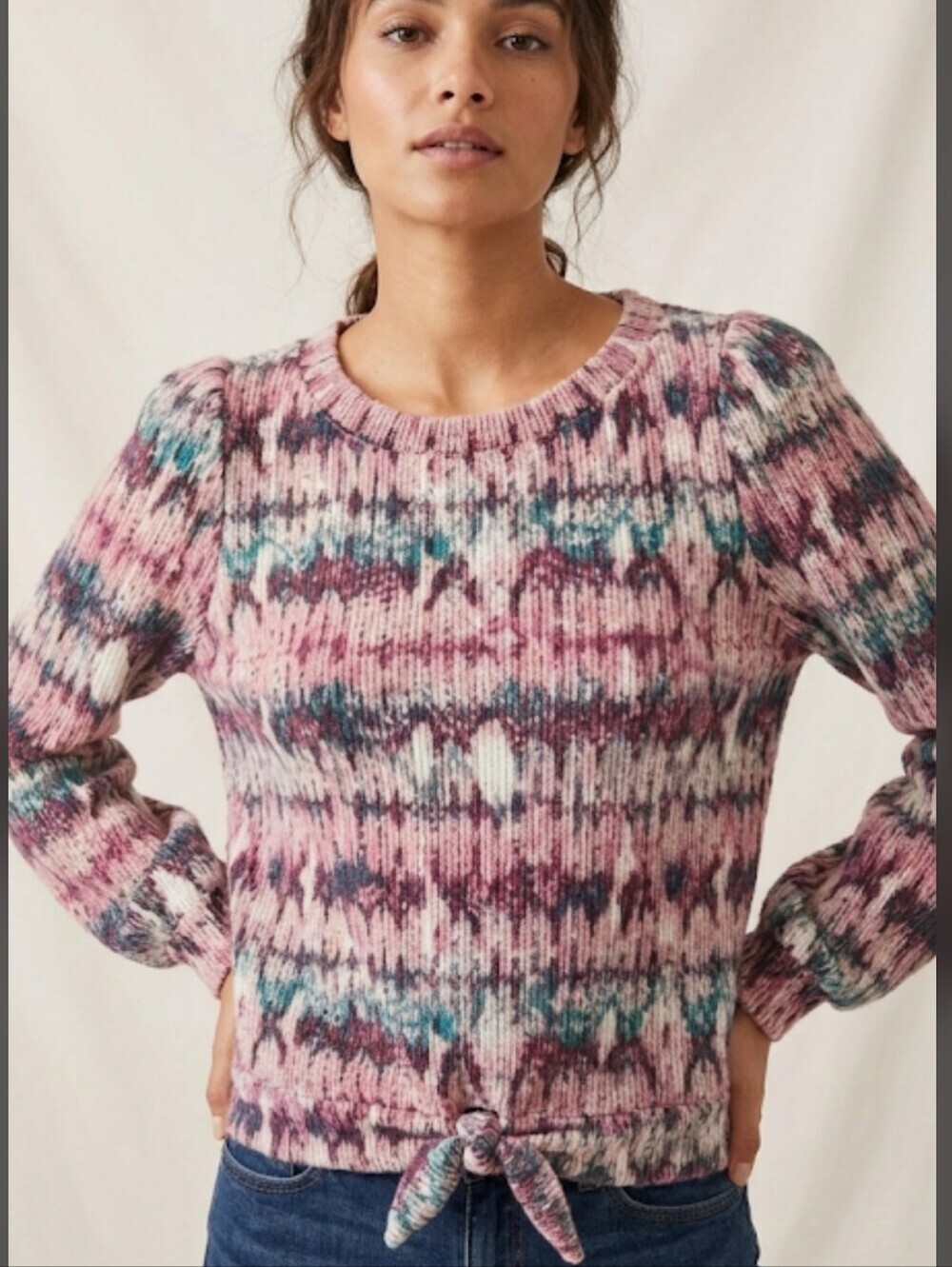 French Laundry Long Sleeve Top Waffle Knit Sz Small Purple, Pink & Aqua Colors